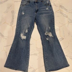 Almost Famous Blue Distressed Wide Leg Jeans